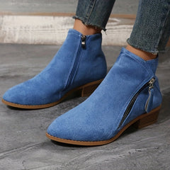 Women's Chunky Heel Chelsea Boots with Side Zipper