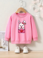 Lovely Heart Bunny Graphic Crew Neck Sweatshirt