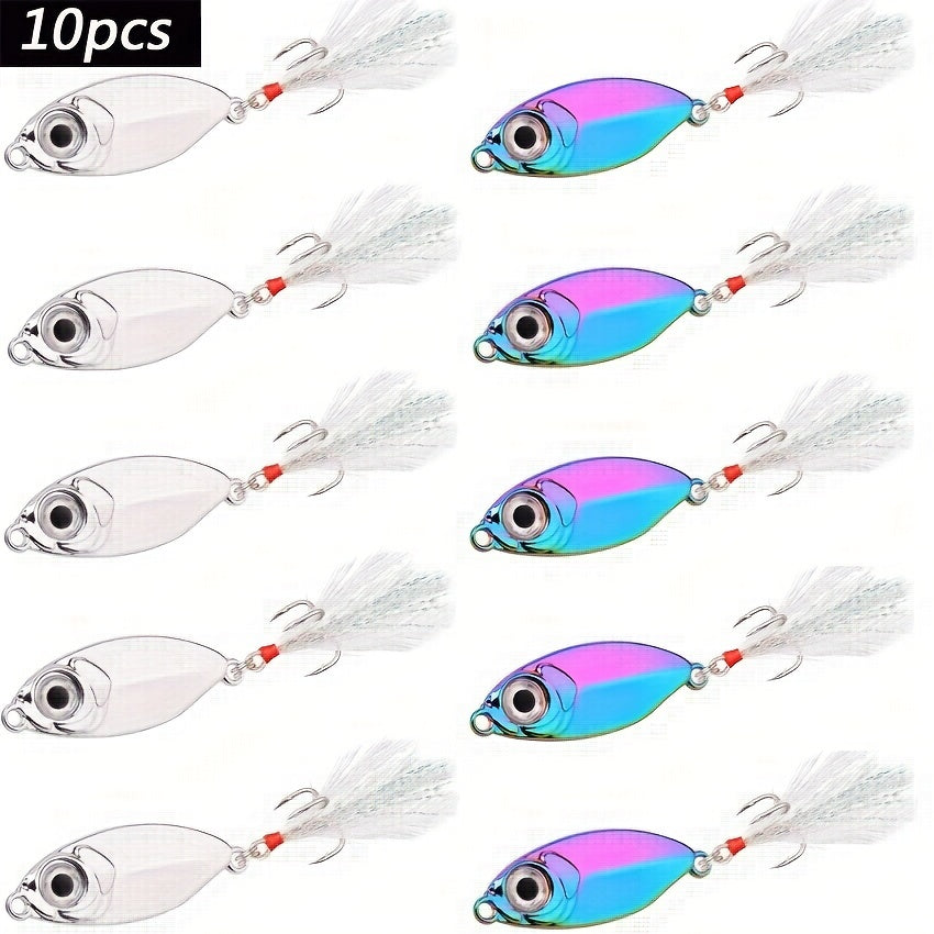 10pcs Slow Sinking Metal Jigs Bait Feather Hook Spoon Hard Lures Fishing 5-20g