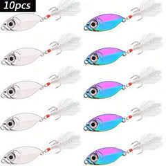 10pcs Slow Sinking Metal Jigs Bait Feather Hook Spoon Hard Lures Fishing 5-20g
