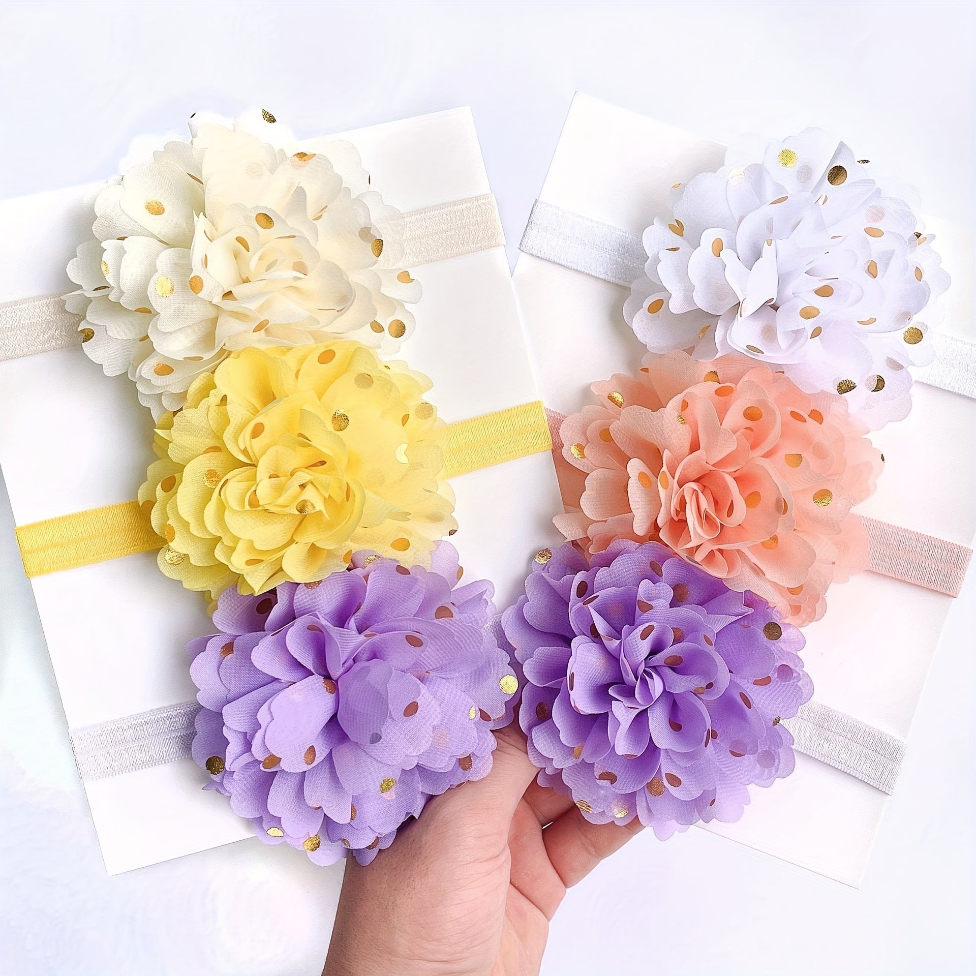 3pcs Dot Chiffon Flower Baby Headband 0-3 Years
