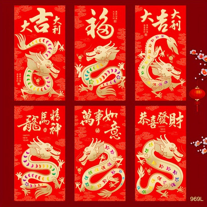 6pc Traditional Dragon Red Envelopes, Creative 3D Lucky Money Envelope