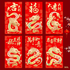 6pc Traditional Dragon Red Envelopes, Creative 3D Lucky Money Envelope