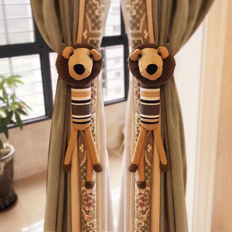 2pc Cartoon Curtain Buckle Tiebacks Lion And Giraffe Plush Animal Curtain Holdba