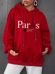 Paris Print Kangaroo Pocket Hoodie Long Sleeve Hoodies Sweatshirt