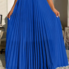 Solid High Waist Pleated Skirt Elastic Waist Spring Summer Women's Clothing