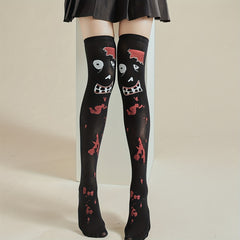 Bloody Print Thigh High Socks Halloween Cosplay Over The Knee Socks