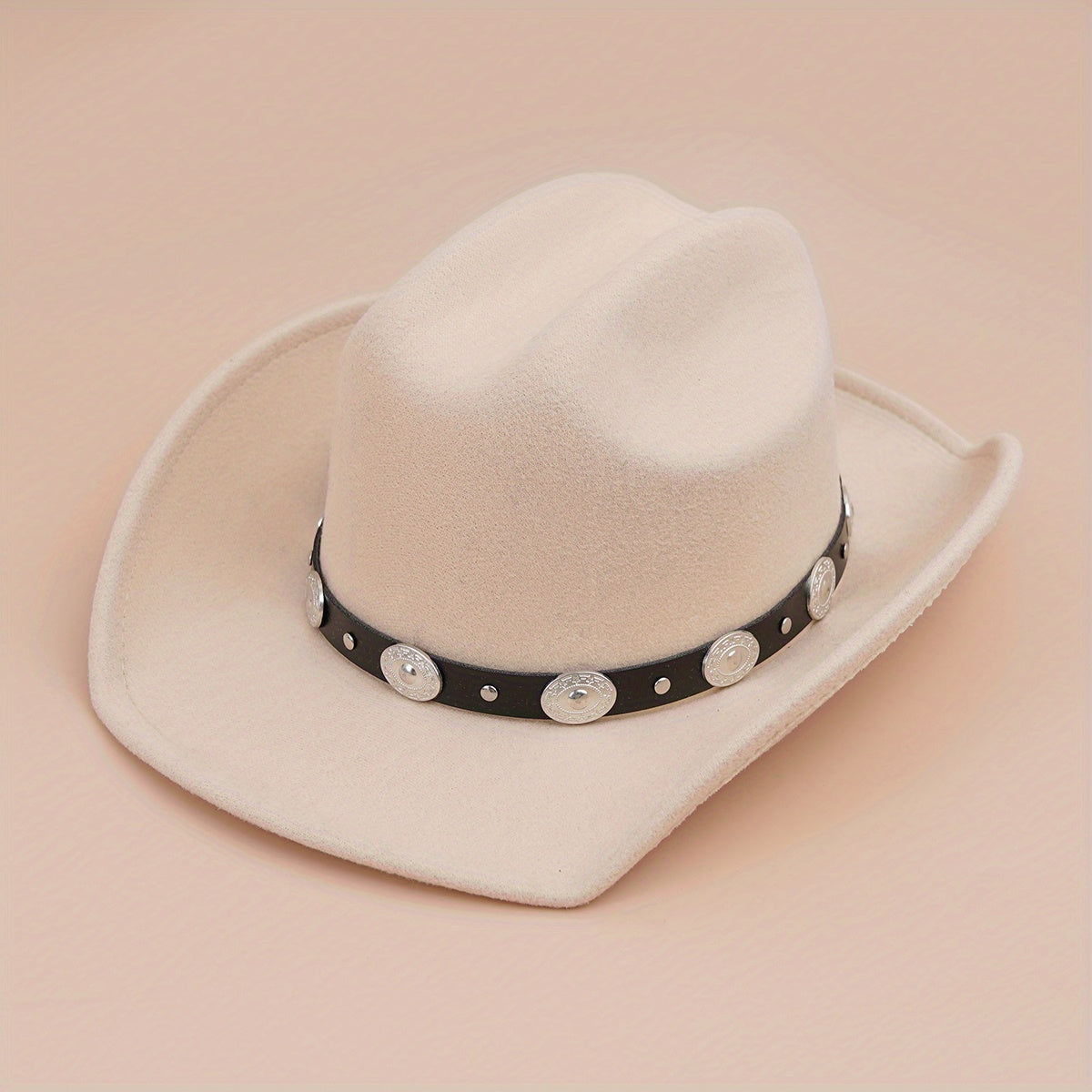 Oval Rivet Belt Cowboy Hat Western Solid Jazz Fedora Cap