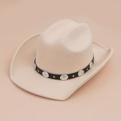 Oval Rivet Belt Cowboy Hat Western Solid Jazz Fedora Cap