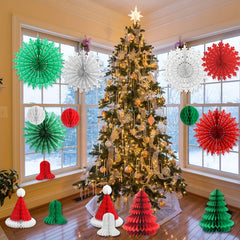 16pcs Assorted 3D Paper Honeycomb Christmas Decorations