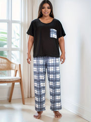 Plaid Print Tee & Pants Loungewear Set