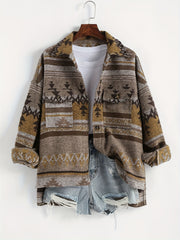 Graphic Print Flap Pockets Jacket for Fall & Winter