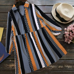 Boho Dress Dot Stripe Print Lantern Sleeve Loose
