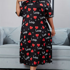 Heart & Letter Print Nightdress Short Sleeve Round