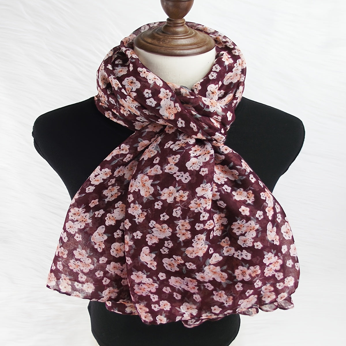 Maroon Floral Print Soft Scarf Shawl Turban Neckwear Beach Hijab