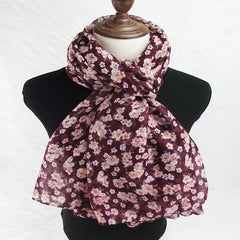 Maroon Floral Print Soft Scarf Shawl Turban Neckwear Beach Hijab