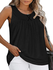 Casual Tank Top Women's Plus Plain Ruched Round Neck Stretch Tank Top