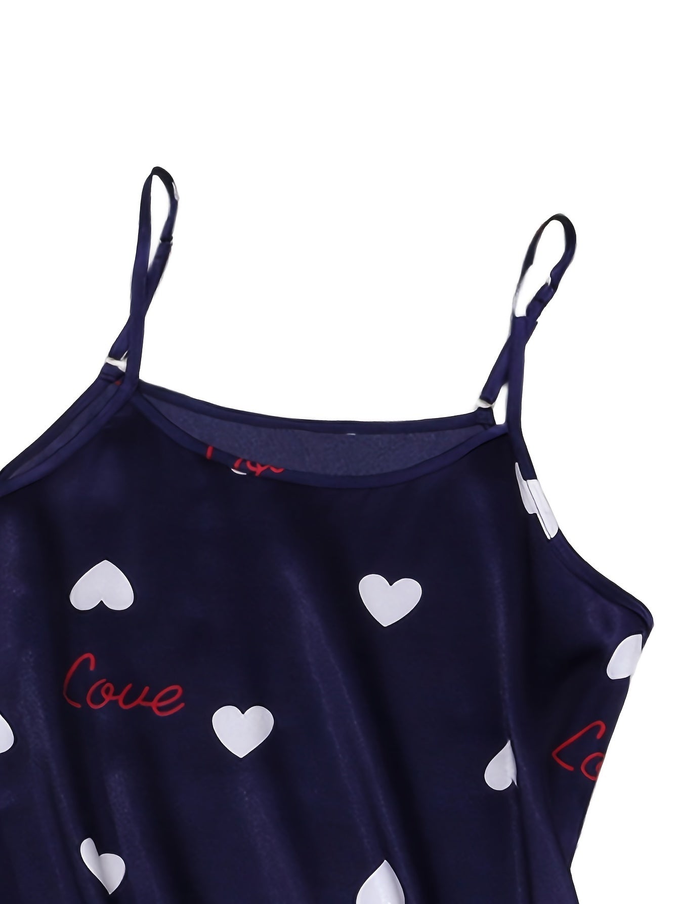 Heart Print NightDress Crew Neck Slip Pajama Dress Sleepwear