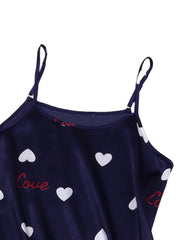 Heart Print NightDress Crew Neck Slip Pajama Dress Sleepwear