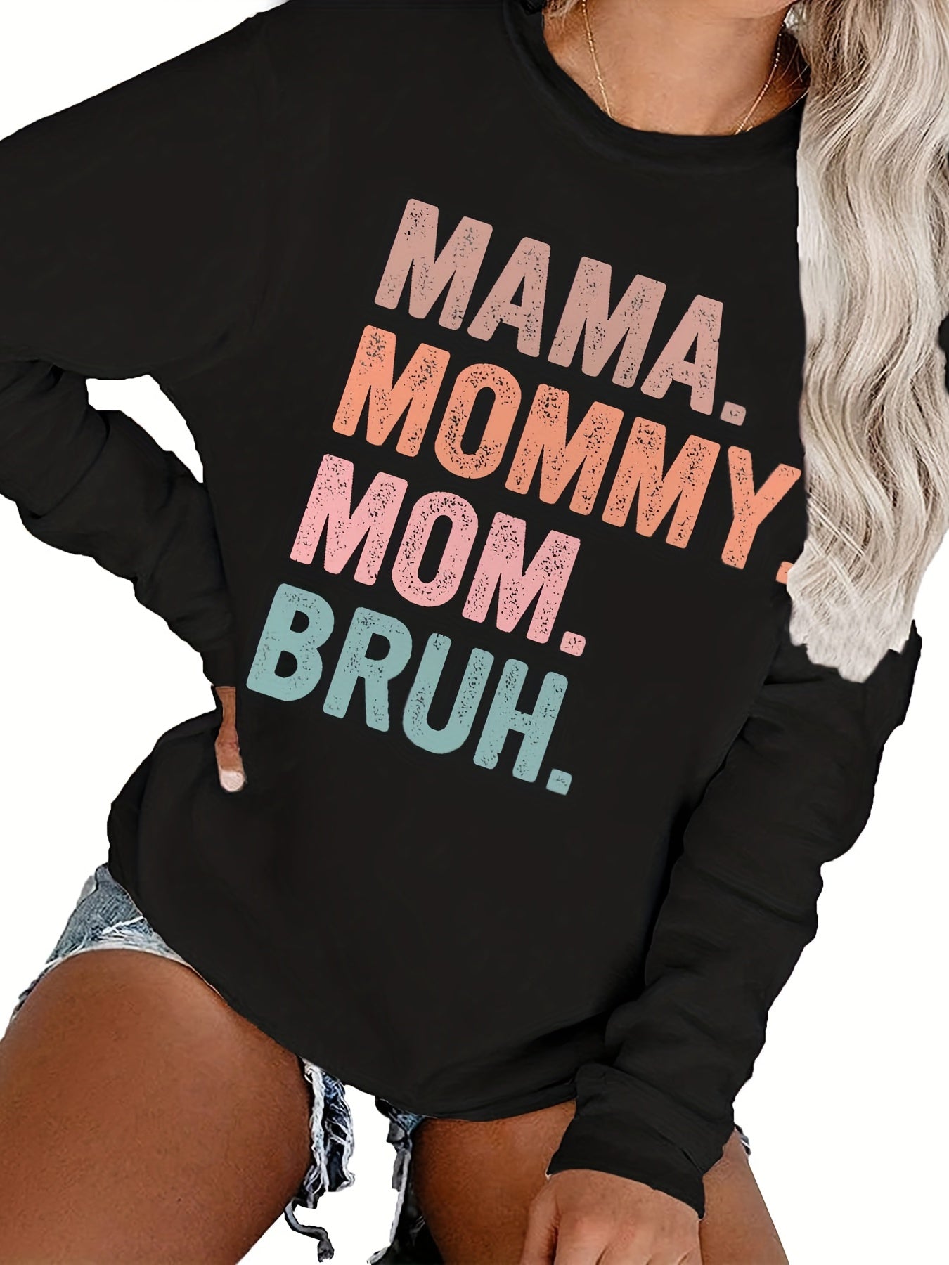 Colorful Letter Print Pullover Sweatshirt Crew Neck Fall Winter Women's Clothing
