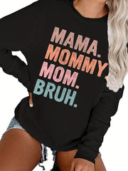 Colorful Letter Print Pullover Sweatshirt Crew Neck Fall Winter Women's Clothing