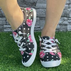 Women's Flower Winter Warm Flat Sneakers Non slip Lace Up Canvas Shoes