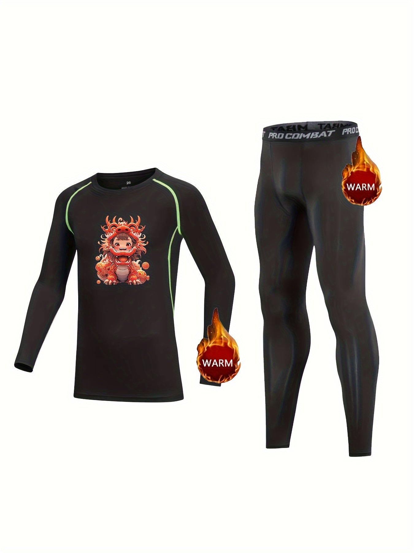 2pcs Kids Compression Fleece Sets Cartoon Year Kid Pattern Crew Neck Pullover