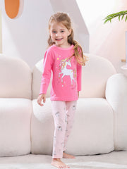 Kids Unicorn Print Pajama Set Crew Neck Top Long Sleeve Pants