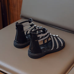 Girls Rhinestone Open Toe Sandals, Breathable Non-slip Summer Shoes