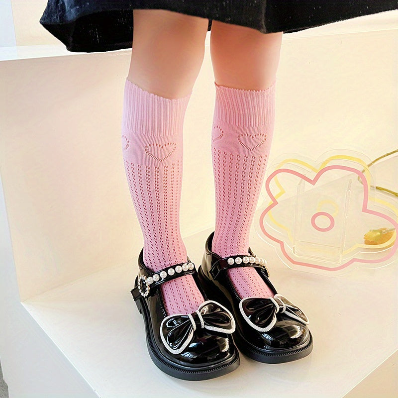 Girls Heart Pattern Knee High Stockings Straight Socks