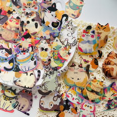50pcs Cartoon Cat Stickers PET Self Adhesive Decals for DIY Crafts
