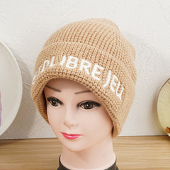 Letter Embroidered Knit Beanie Hat Winter Warm Skull Cap