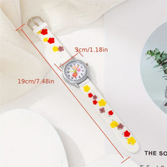 Girls Colorful Flowers Watch With Silicone Band