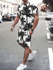 Coconut Tree Print T-shirt & Drawstring Shorts Set for Men