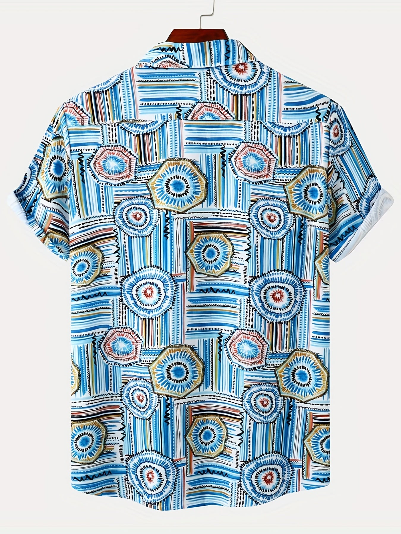 Geometric Print Men s Short Sleeve Hawaiian Shirt For Vacation