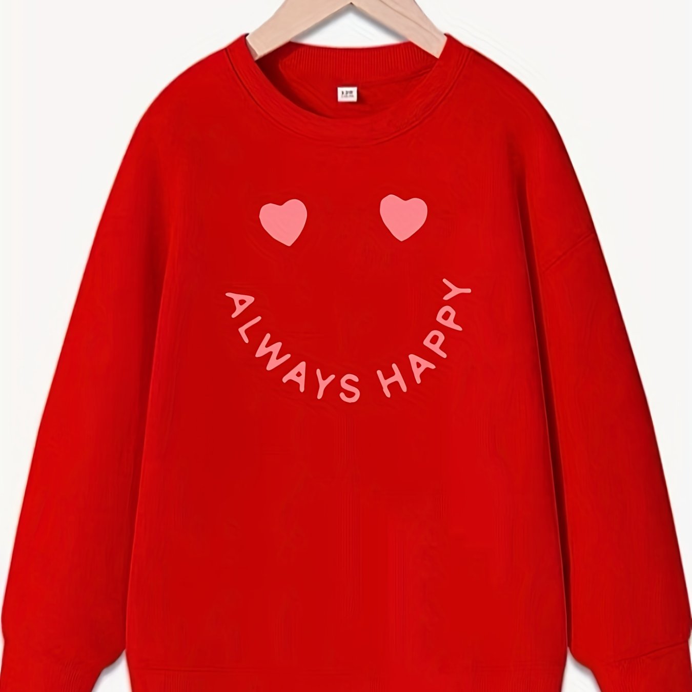 Girls Creative Slogan Smile Print Long Sleeve Crew Neck Sweatshirt Top Pullovers