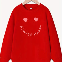 Girls Creative Slogan Smile Print Long Sleeve Crew Neck Sweatshirt Top Pullovers