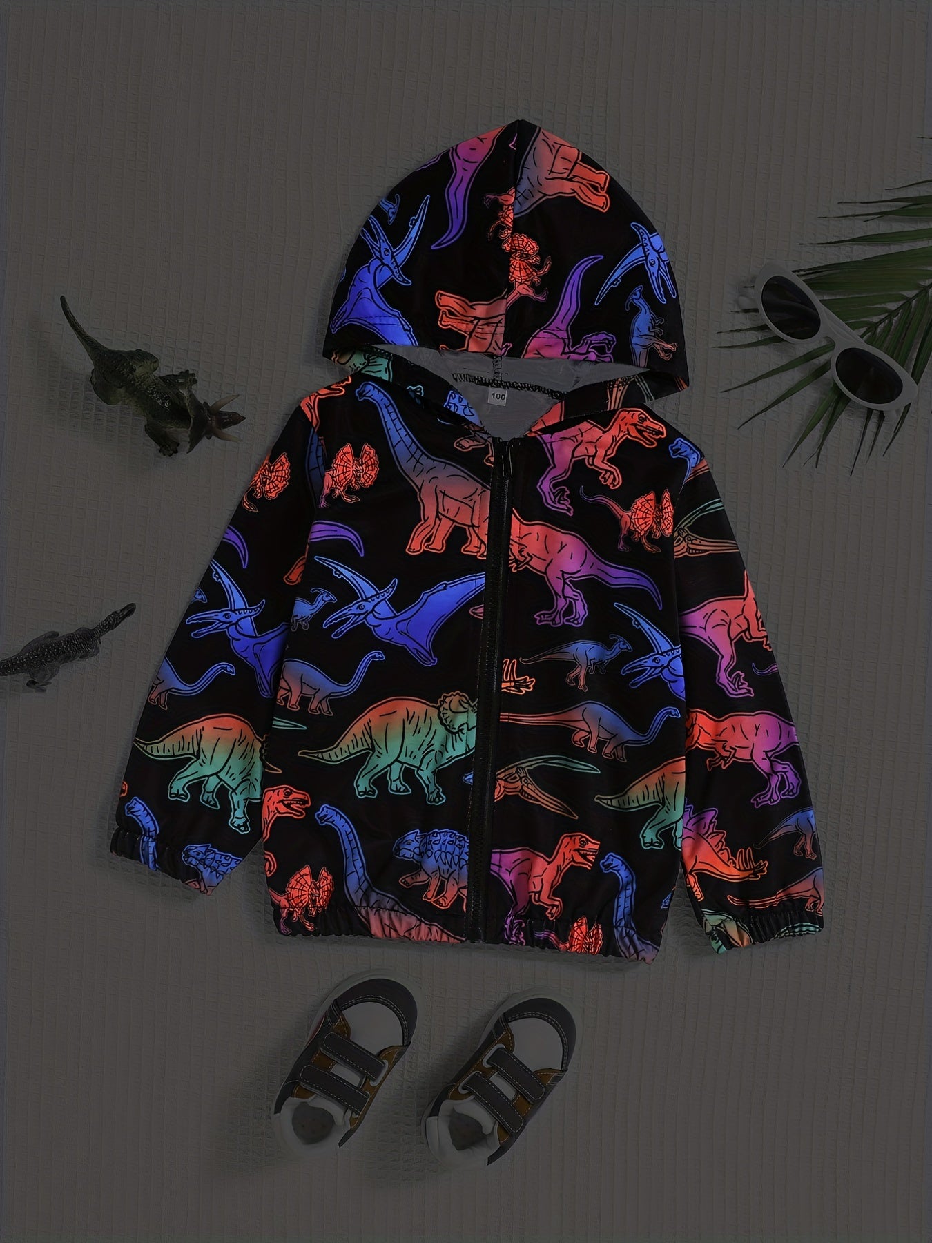 Kid's Cartoon Print Zipper Windbreaker Coat