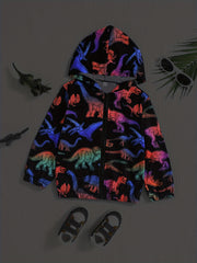 Kid's Cartoon Print Zipper Windbreaker Coat