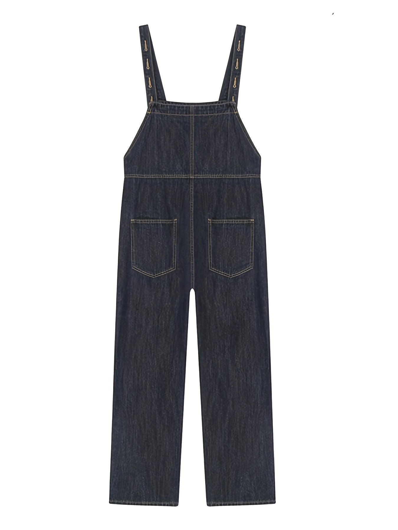 Dark Loose Fit Denim Jumpsuit Non Stretch Slash Pockets Casual Denim Overalls