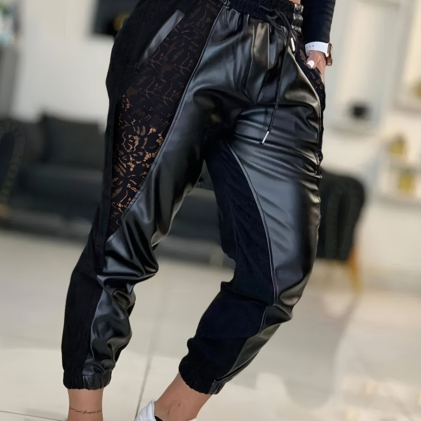 Lace Solid Casual Pants Spring & Fall Women's Clothing