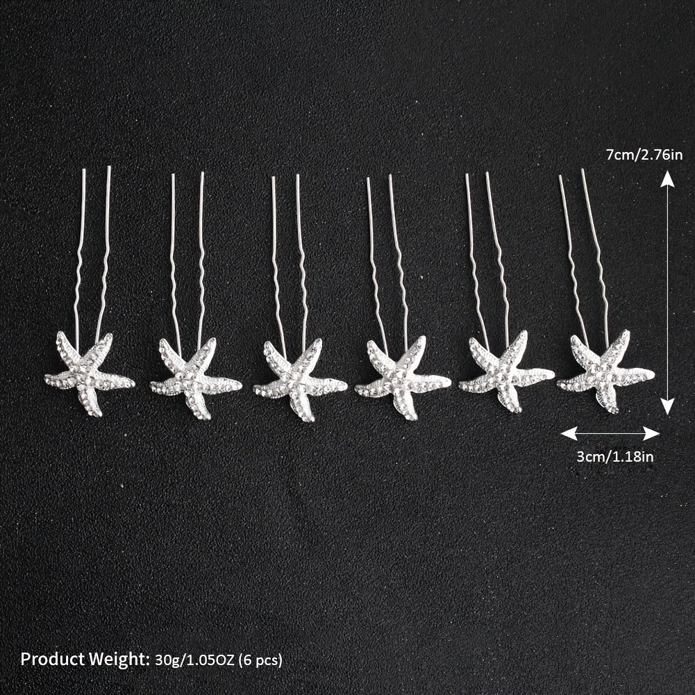 6pcs Bride Starfish Flower U-shaped Hairpin Wedding Headgear