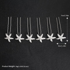 6pcs Bride Starfish Flower U-shaped Hairpin Wedding Headgear