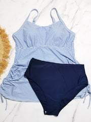 Striped Print Lace Up Tankini Set