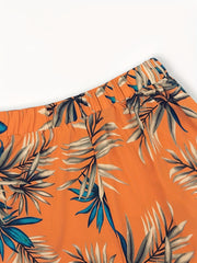 Boho Shorts Women's Plus Leaf Print High Rise Casual Shorts