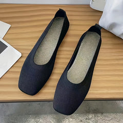 Women's Knit Slip On Flat Shoes Solid Lightweight Square Toe Shoes