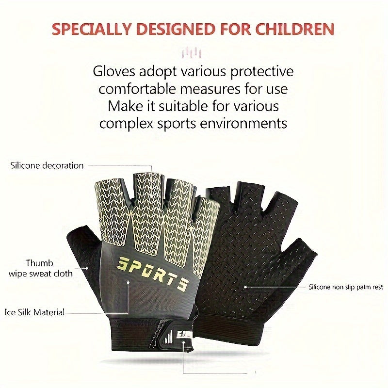 Kids Cycling Gloves Non Slip Half Finger Adjustable Wear Resistant