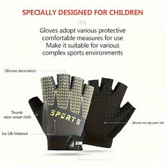 Kids Cycling Gloves Non Slip Half Finger Adjustable Wear Resistant