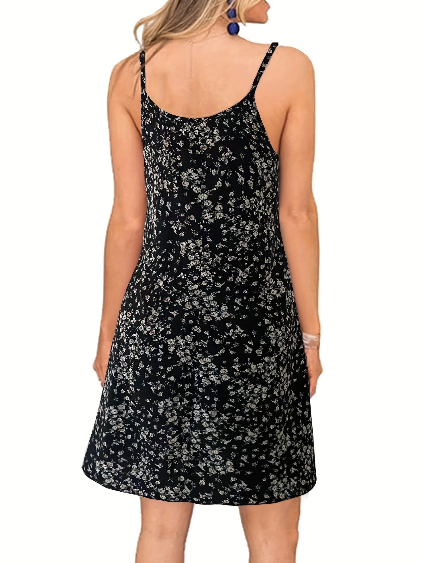 Floral Print V Neck Dress Spaghetti Strap Sleeveless