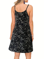Floral Print V Neck Dress Spaghetti Strap Sleeveless